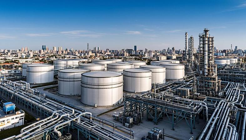 Modern methanol chemical industrial plant in Türkiye with storage tanks and pipeline systems