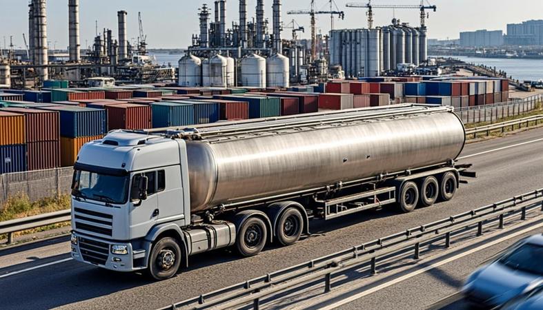 Chemical supply chain logistics in Türkiye with tanker trucks and industrial port