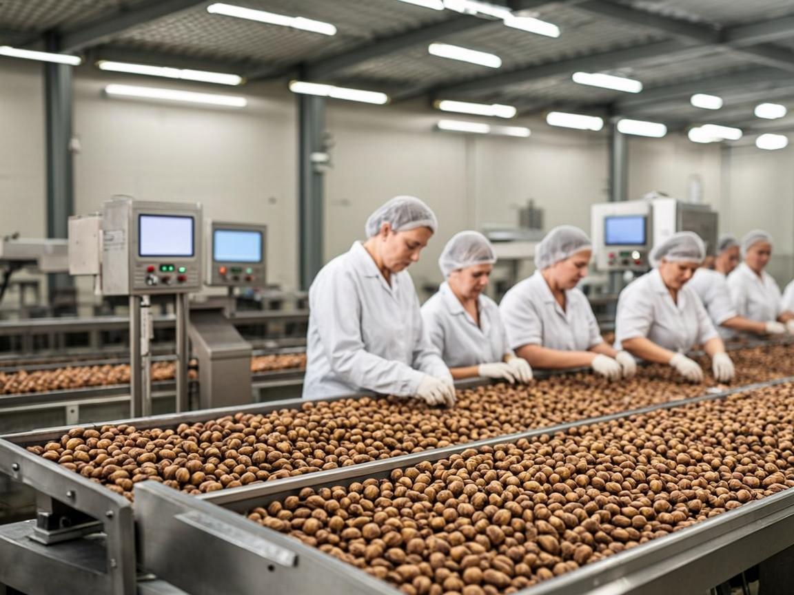 Modern walnut processing and quality control facility — sorting and packaging French walnuts for international export