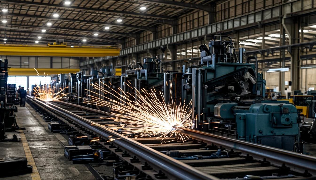Modern elevator guide rail production line in a Turkish steel factory