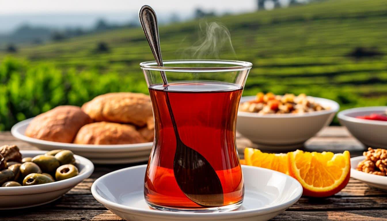 Traditional Turkish tea culture - tulip-shaped tea glass with Black Sea tea