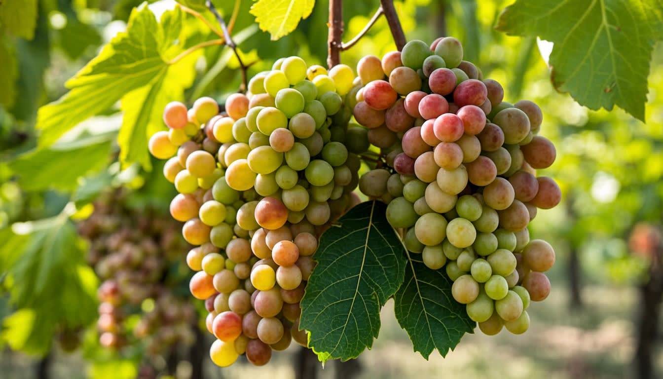 Fresh grapes on the vine in vineyard ready for harvest - premium table grape varieties