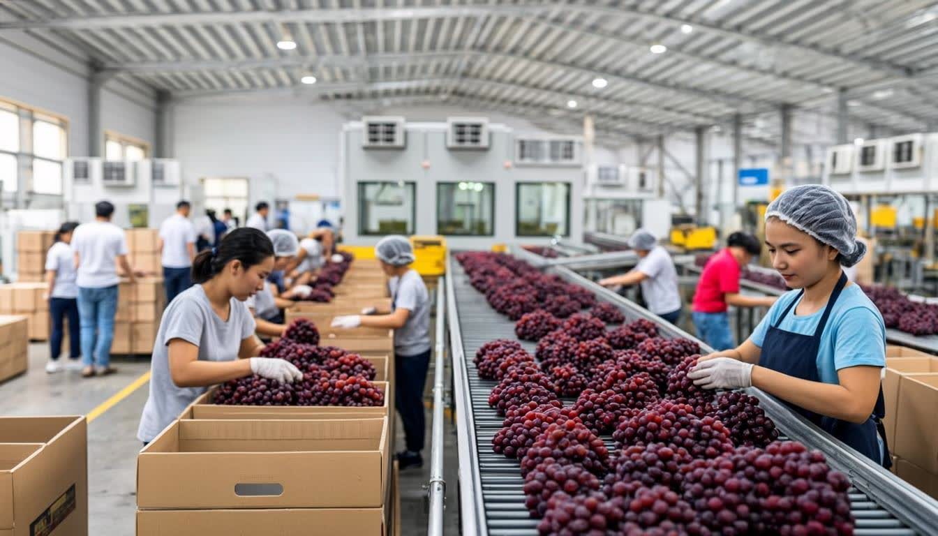 UK fresh grapes packaging and distribution warehouse - fruit import facility inspection